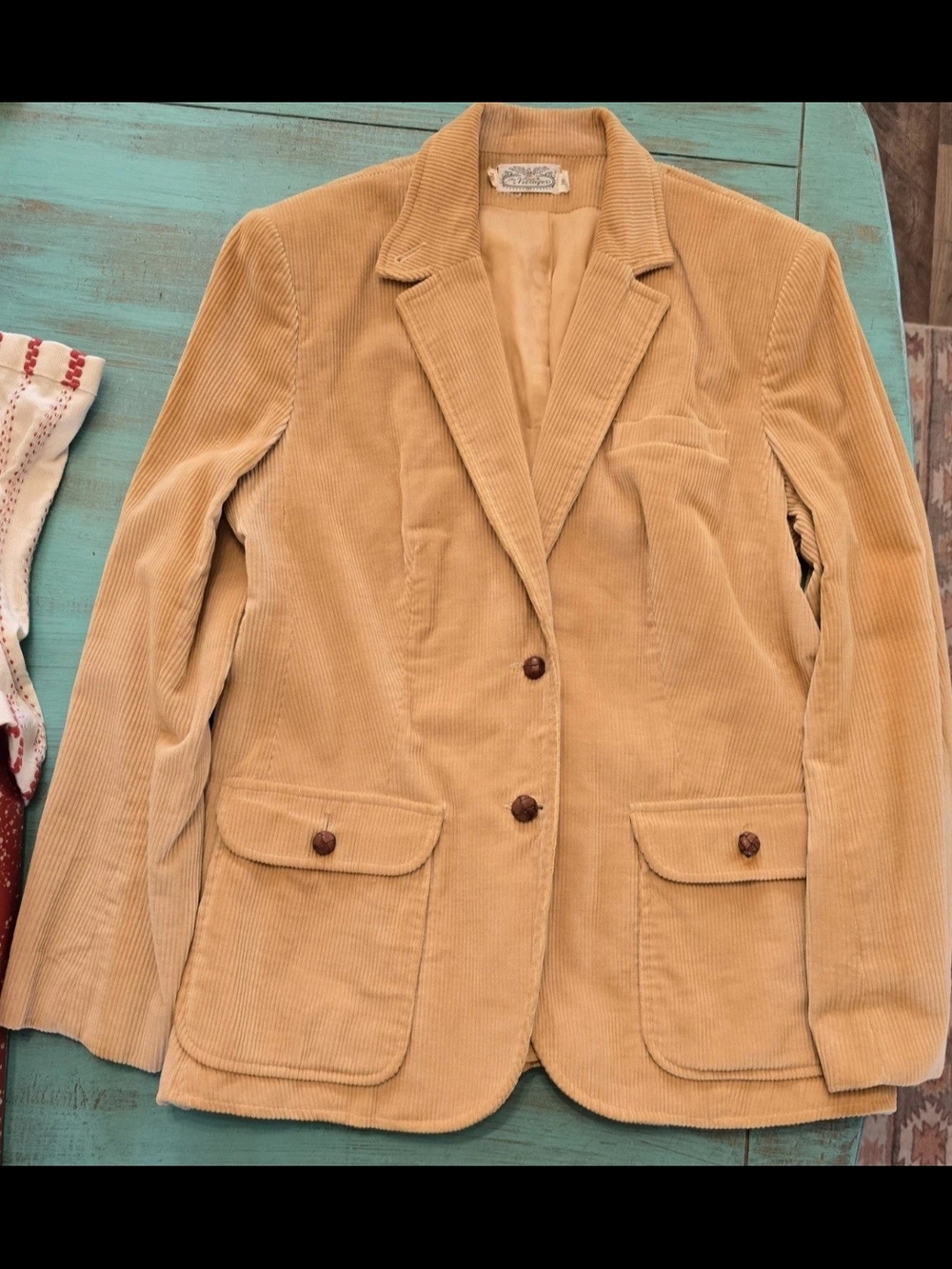 Vintage 60's Corduroy Blzer Satin Lined Wood Button Size 16 Blazer Jacket